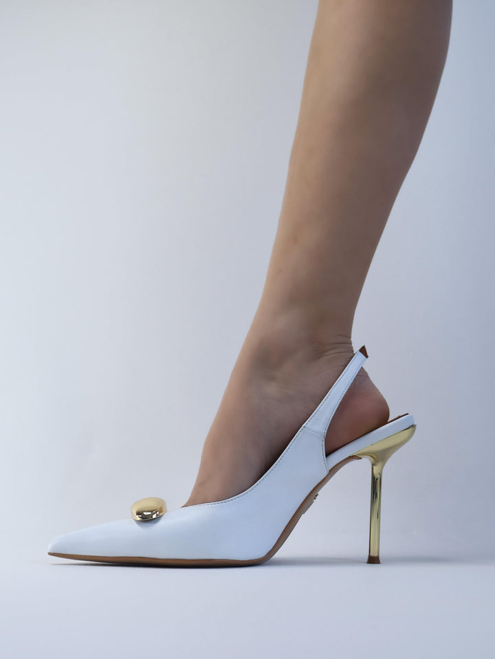 Qafarrin VELVET BLANC – Altın Tokalı Hakiki Dana Deri Beyaz Stiletto