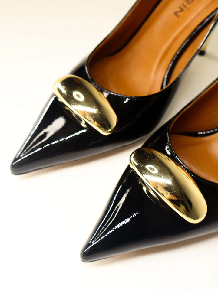Qafarrin VELVET NOIR – Altın Tokalı Hakiki Dana Deri Stiletto
