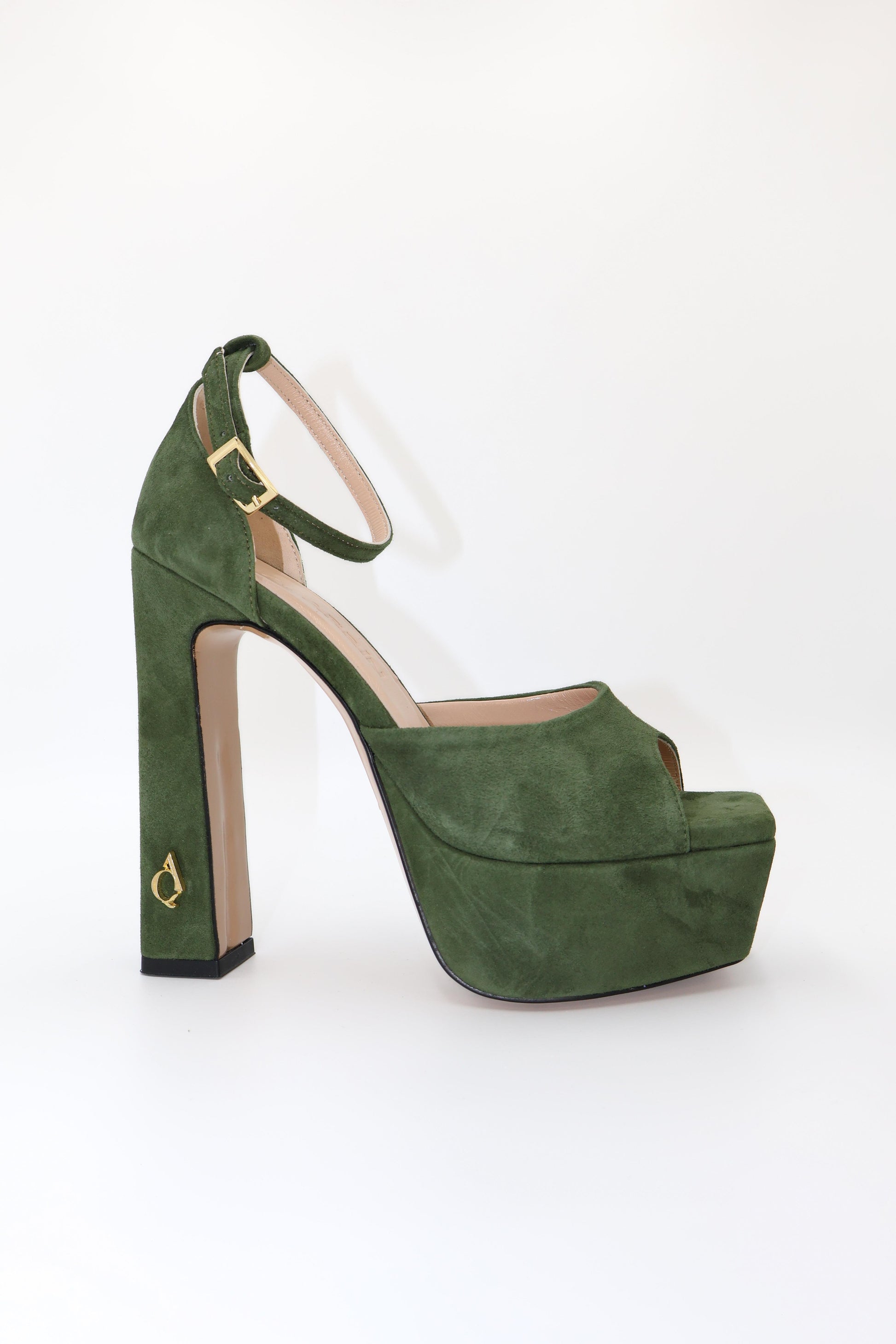 Qafarrin VERDELIA – Green Genuine Calfskin Velvet Platform Heeled Sandals