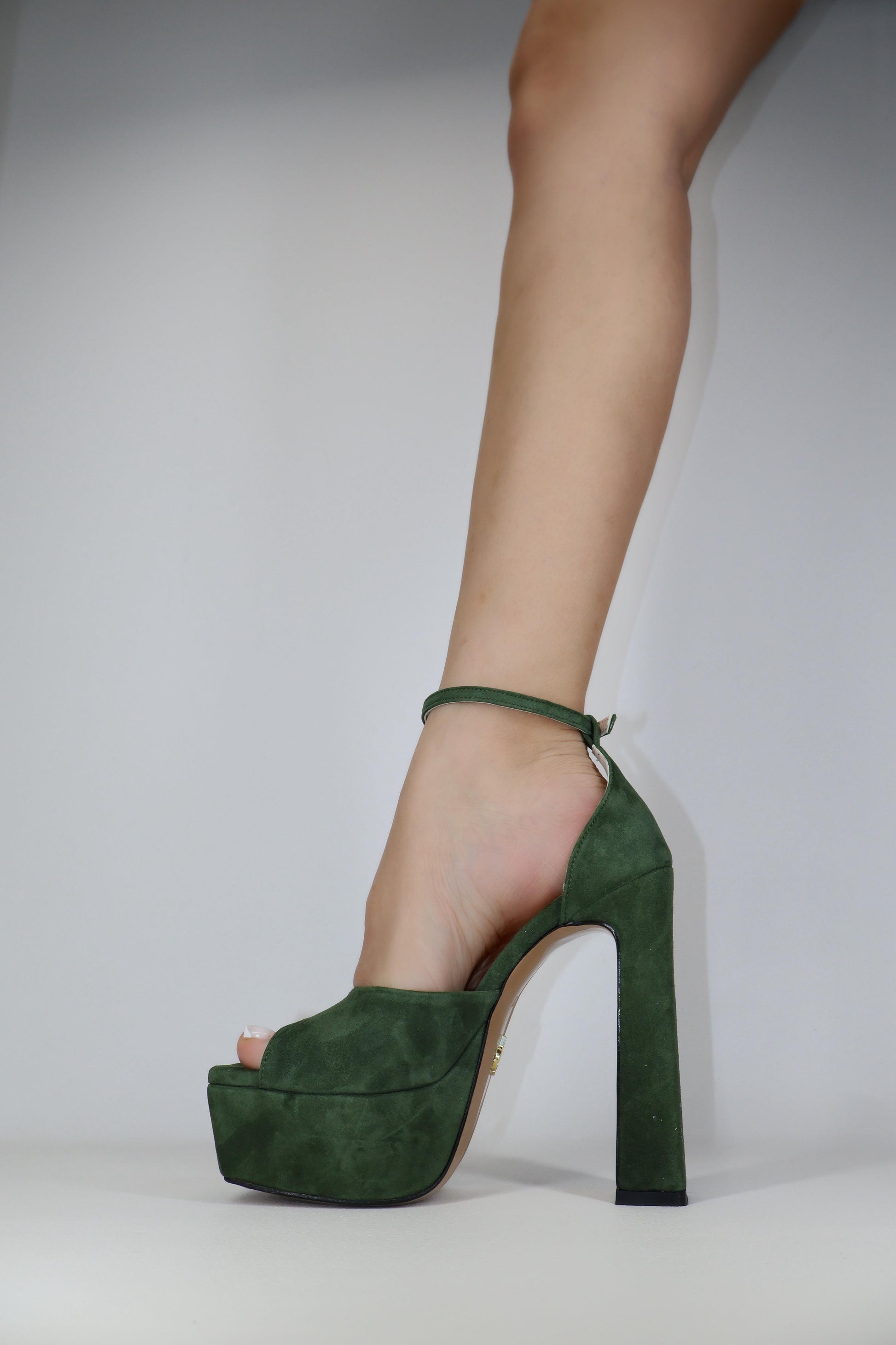 Qafarrin VERDELIA – Green Genuine Calfskin Velvet Platform Heeled Sandals