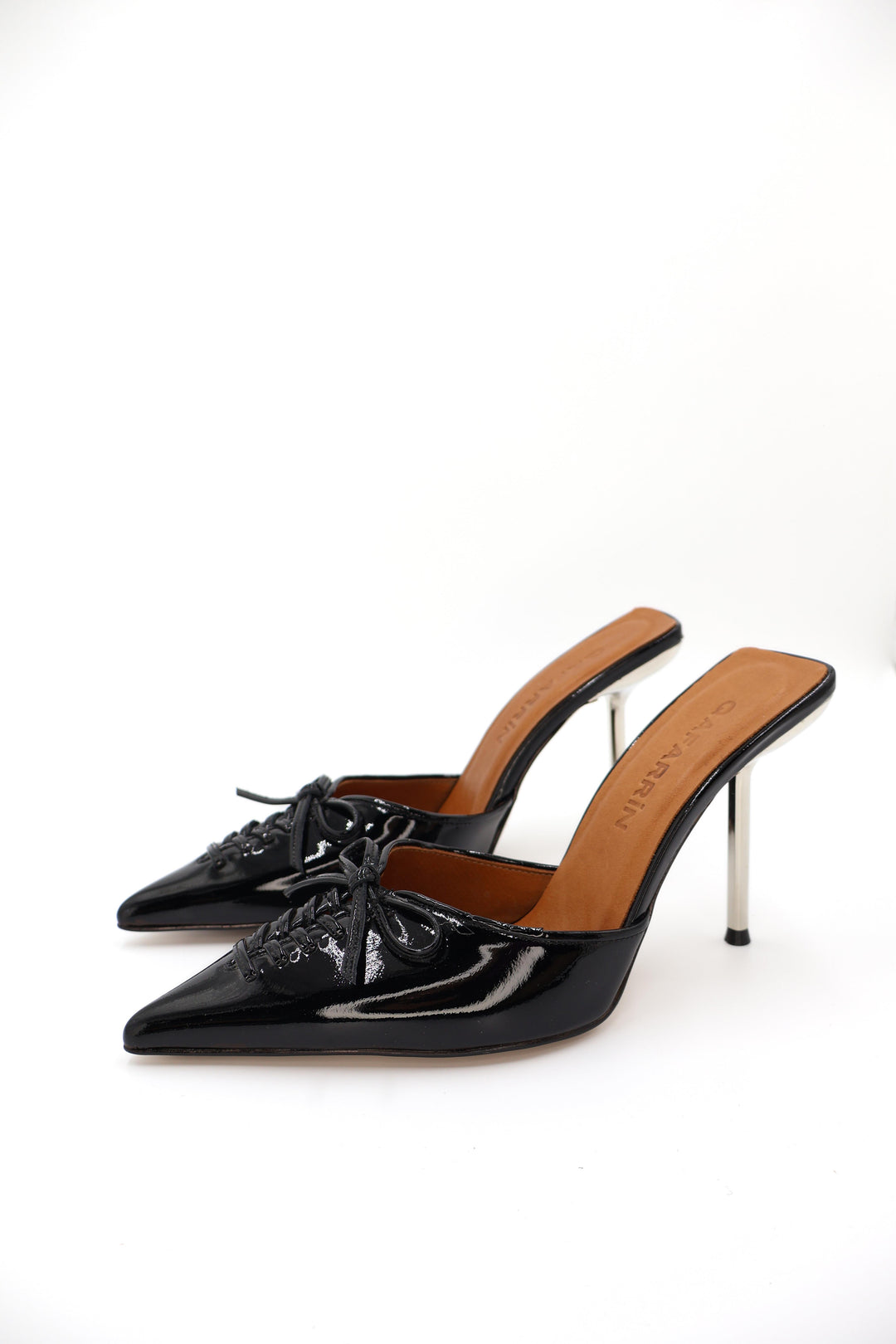 Qafarrin VIOLA BLACK – Hakiki Dana Deri Rugan Mule Stiletto