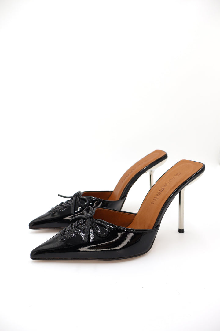 Qafarrin VIOLA BLACK – Hakiki Dana Deri Rugan Mule Stiletto