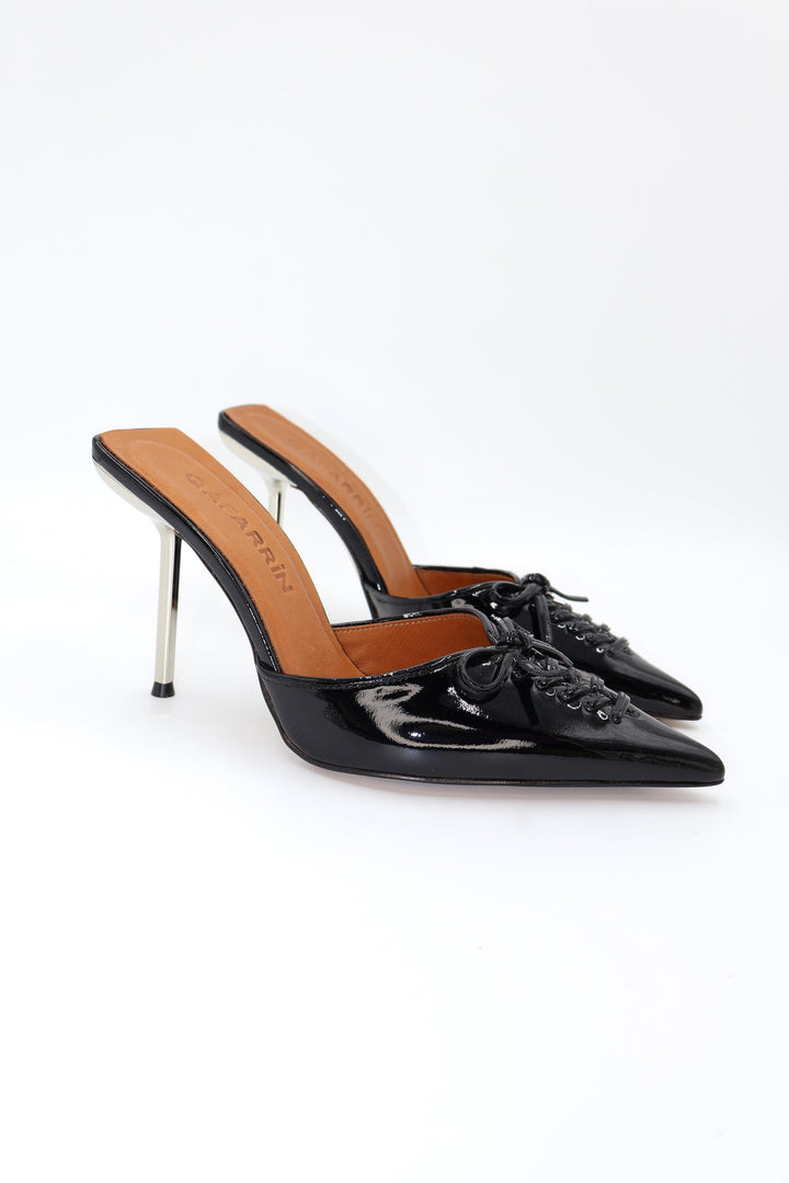 Qafarrin VIOLA BLACK – Hakiki Dana Deri Rugan Mule Stiletto