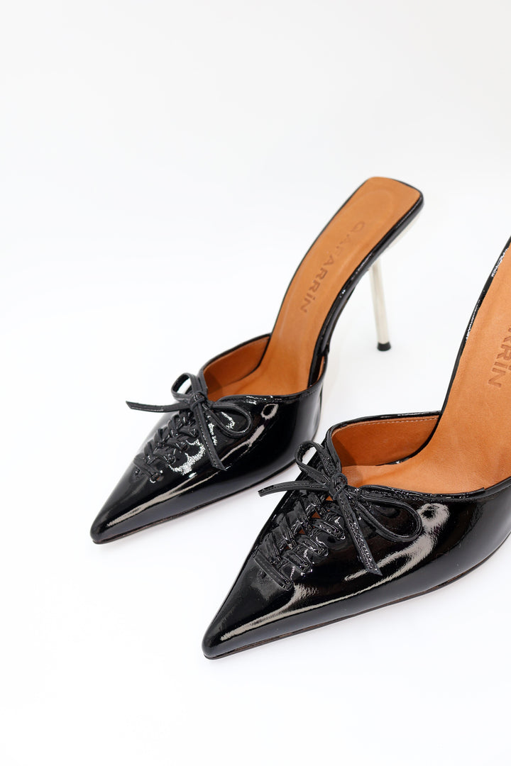 Qafarrin VIOLA BLACK – Hakiki Dana Deri Rugan Mule Stiletto