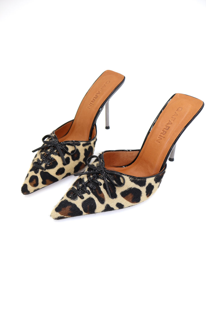 Qafarrin VIOLA LEOPARD – Hakiki Tay Deri Mule Stiletto