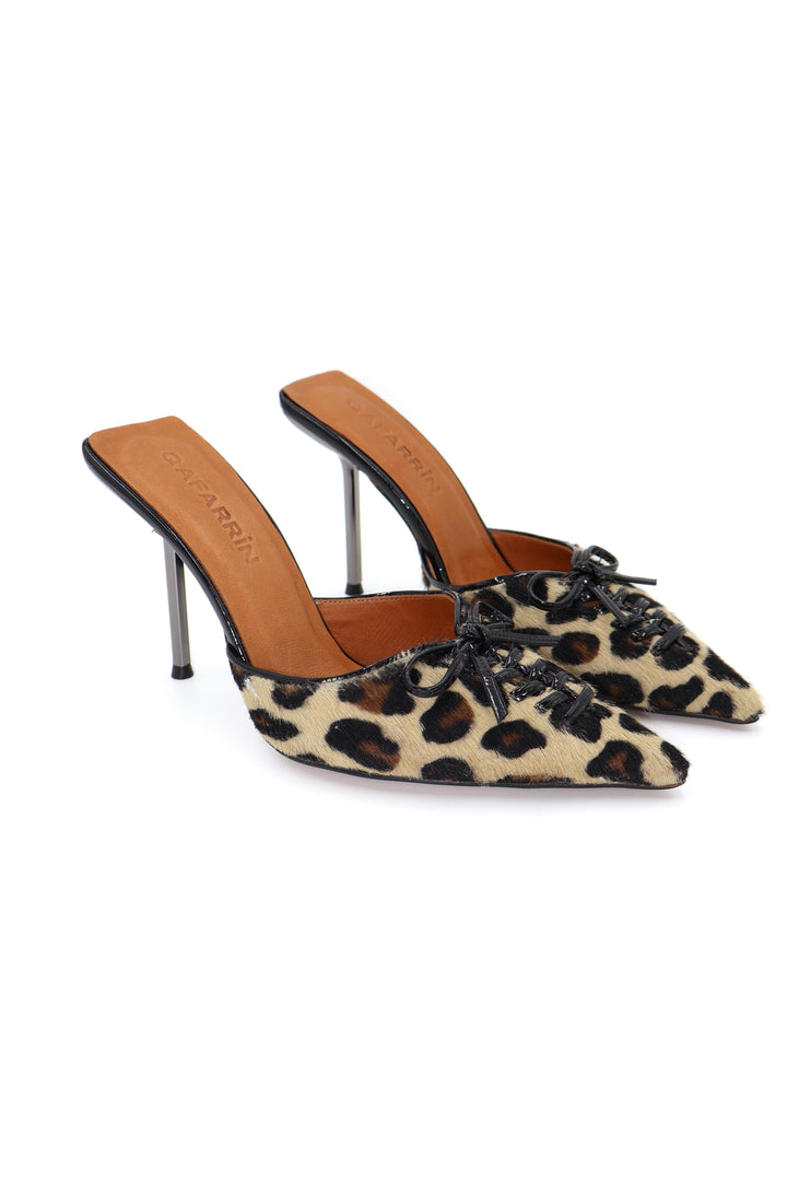 Qafarrin VIOLA LEOPARD – Hakiki Tay Deri Mule Stiletto