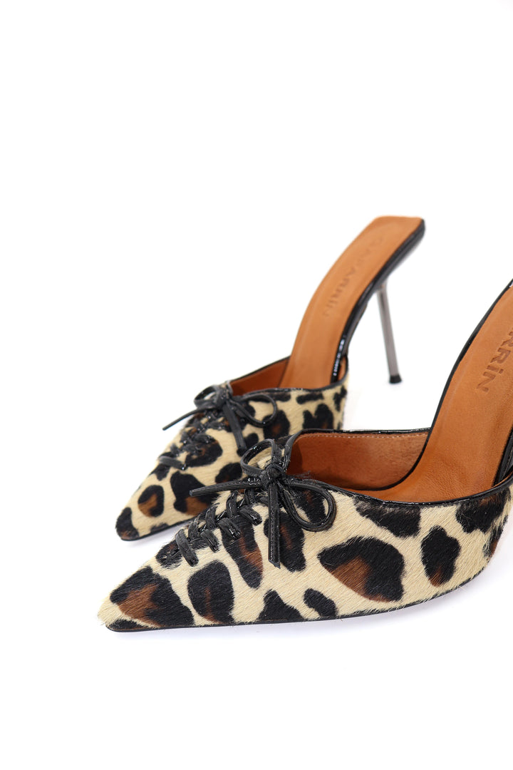 Qafarrin VIOLA LEOPARD – Hakiki Tay Deri Mule Stiletto