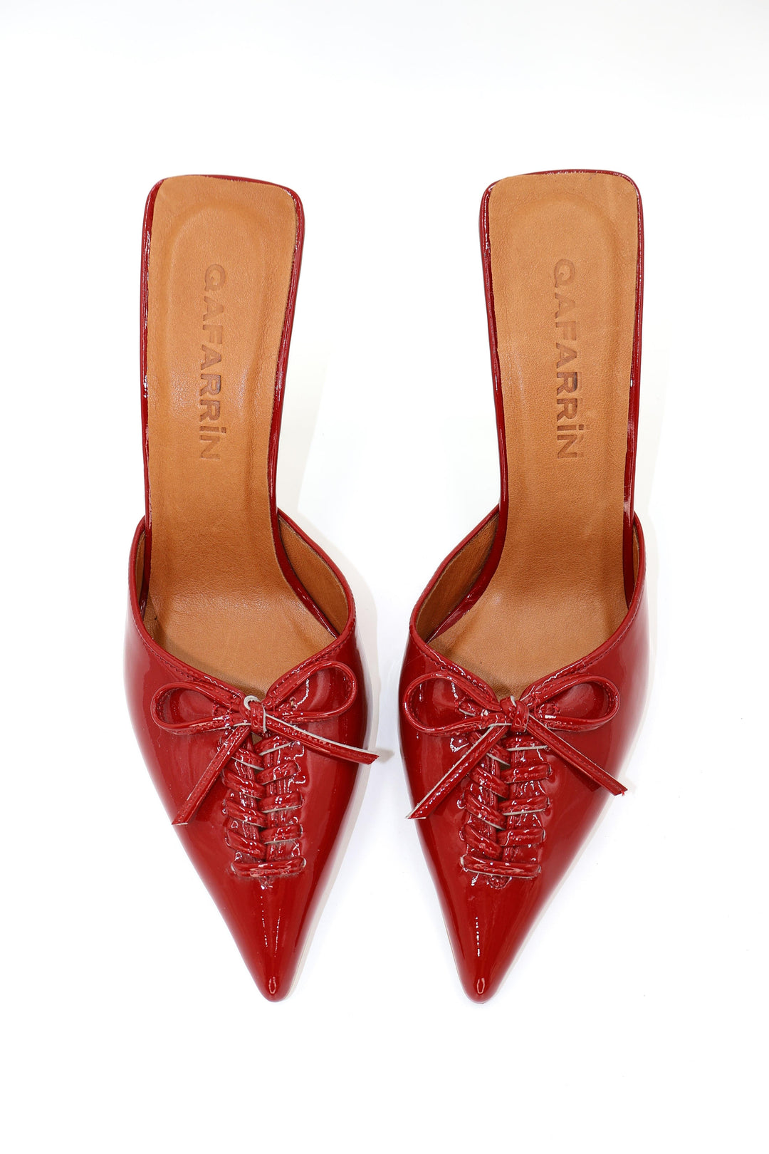 Qafarrin VIOLA RED – Hakiki Dana Deri Rugan Mule Stiletto