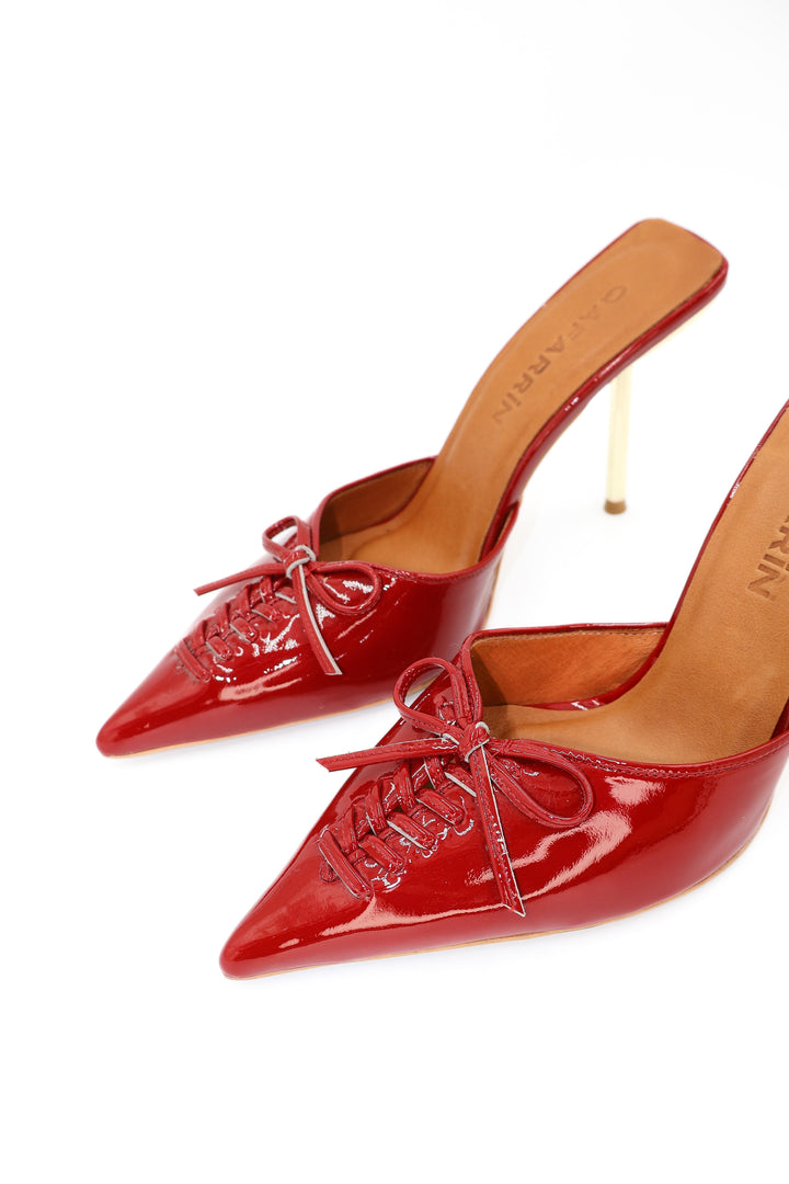Qafarrin VIOLA RED – Hakiki Dana Deri Rugan Mule Stiletto