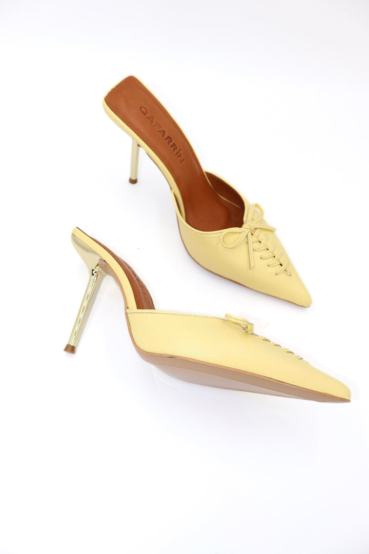 Qafarrin VIOLA YELLOW – Hakiki Dana Deri Mule Stiletto
