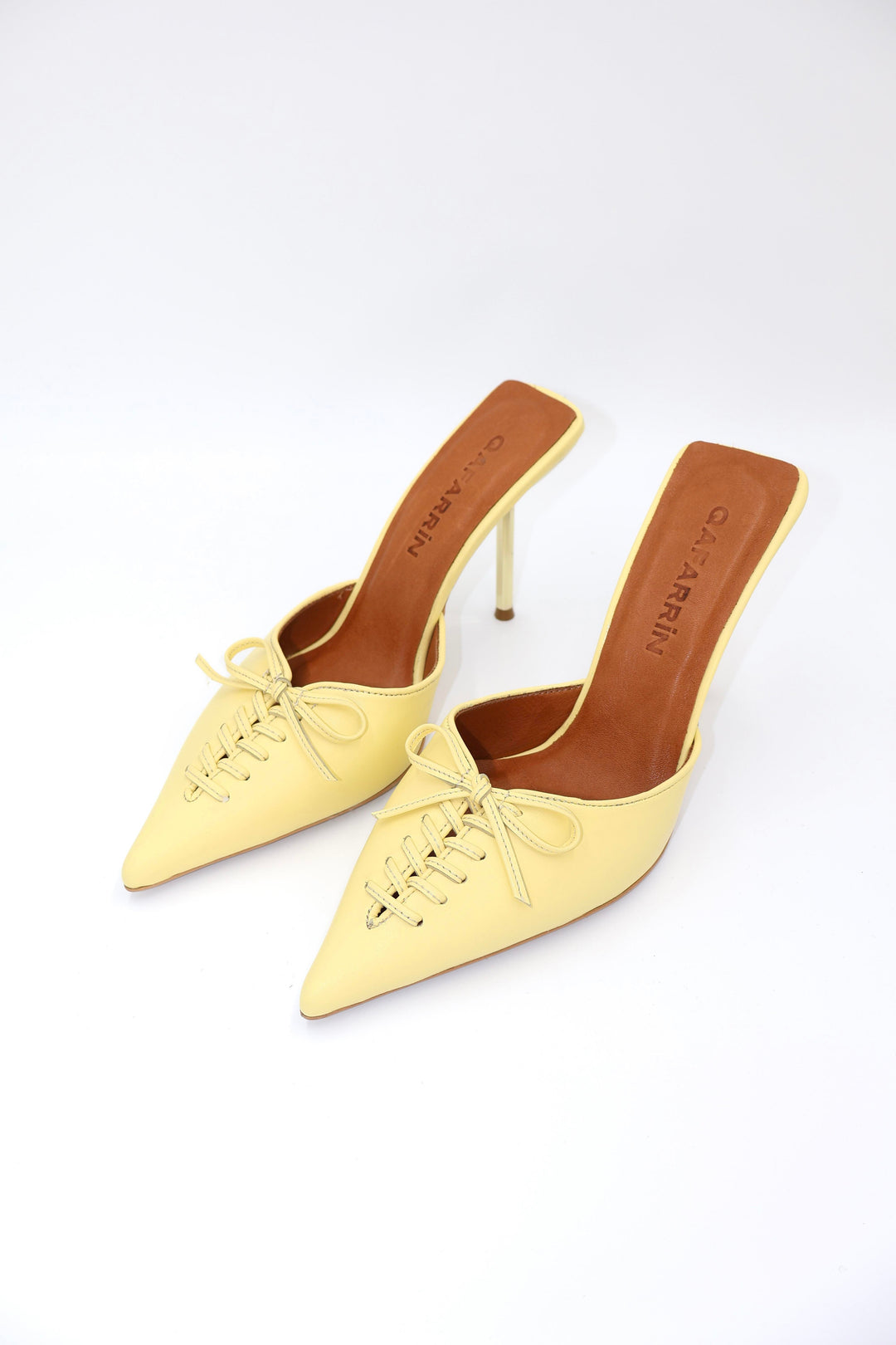 Qafarrin VIOLA YELLOW – Hakiki Dana Deri Mule Stiletto