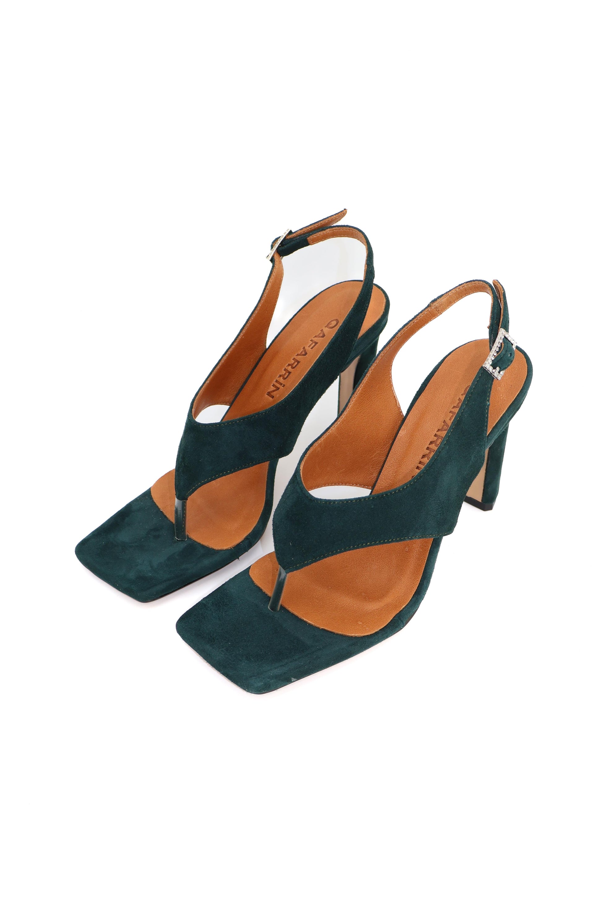 Qafarrin VIRELLE – Emerald Green Genuine Calfskin Leather Heeled Sandals