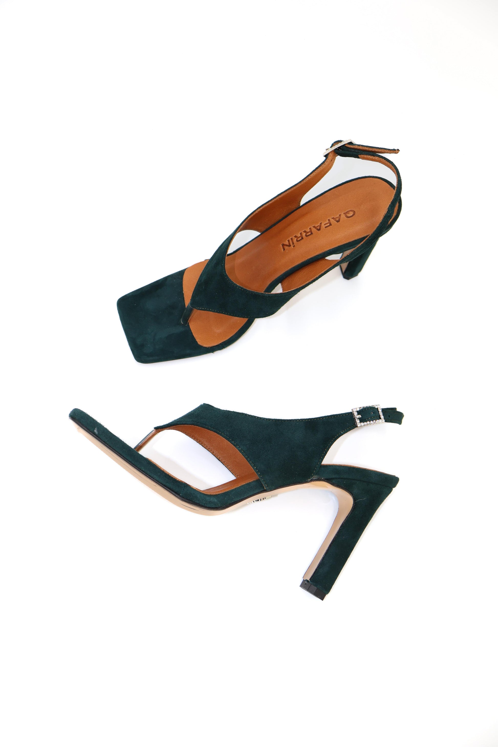 Qafarrin VIRELLE – Emerald Green Genuine Calfskin Leather Heeled Sandals