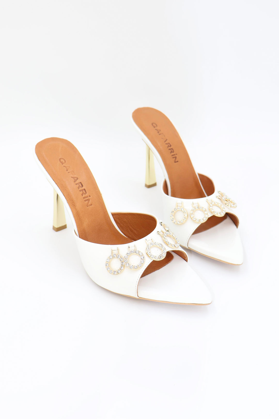 Qafarrin WHITE ORBIT – Hakiki Dana Rugan Deri Taş Detaylı Mule Stiletto
