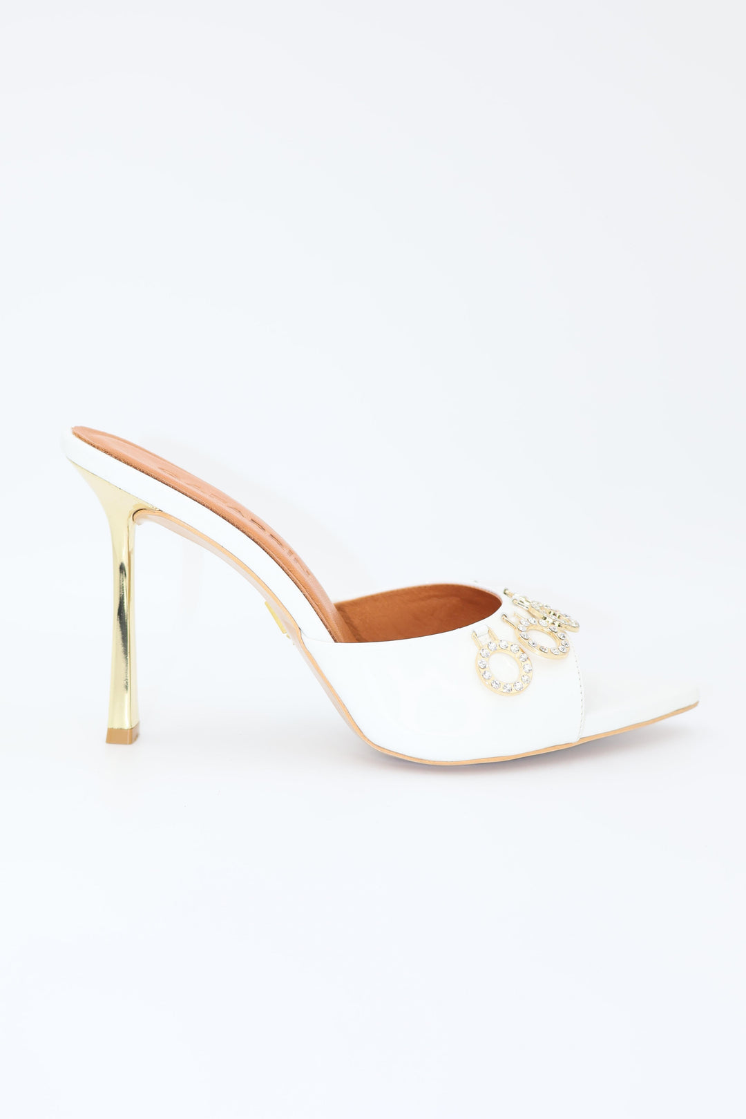 Qafarrin WHITE ORBIT – Hakiki Dana Rugan Deri Taş Detaylı Mule Stiletto