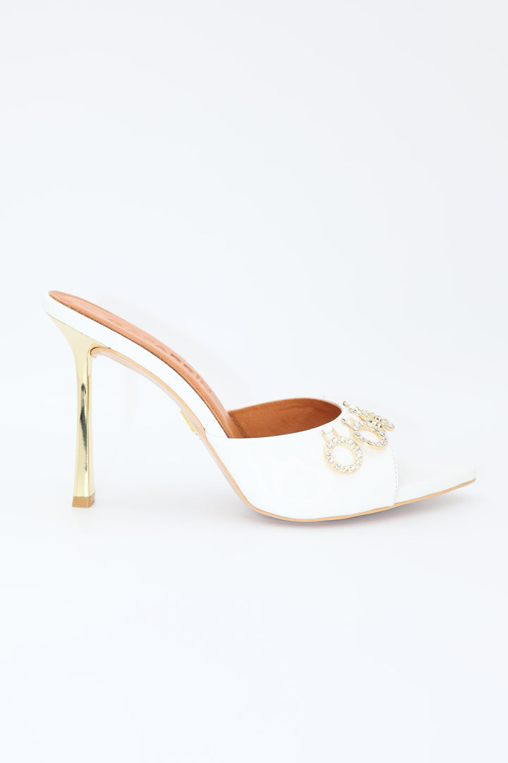 Qafarrin WHITE ORBIT – Hakiki Dana Rugan Deri Taş Detaylı Mule Stiletto