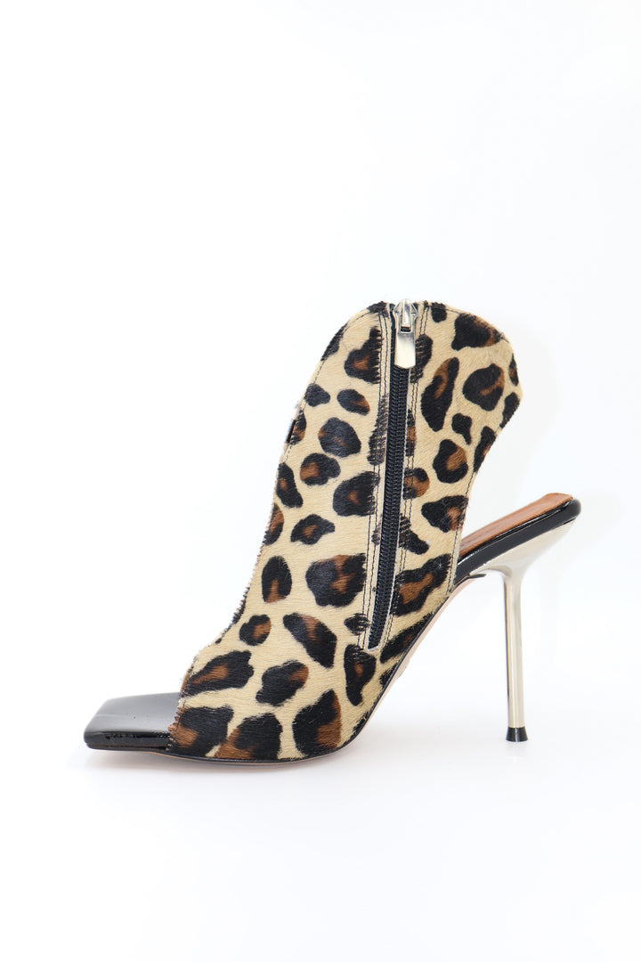 Qafarrin WILD LUXE – Hakiki Tay Deri Leopar Peep Toe Bootie