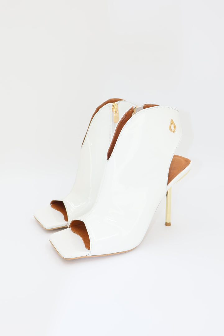 Qafarrin WILD LUXE White – Hakiki Dana Deri Peep Toe Bootie