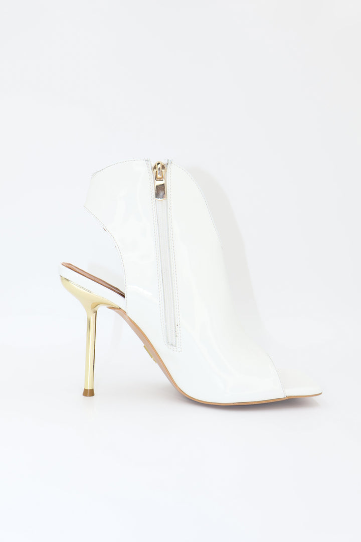 Qafarrin WILD LUXE White – Hakiki Dana Deri Peep Toe Bootie