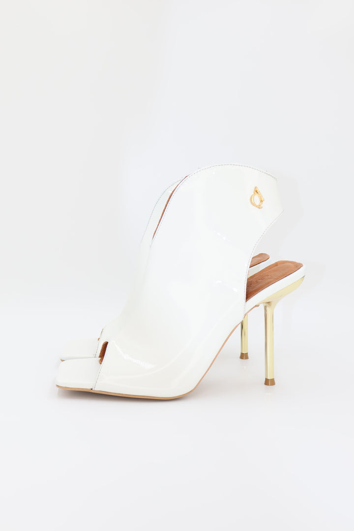 Qafarrin WILD LUXE White – Hakiki Dana Deri Peep Toe Bootie