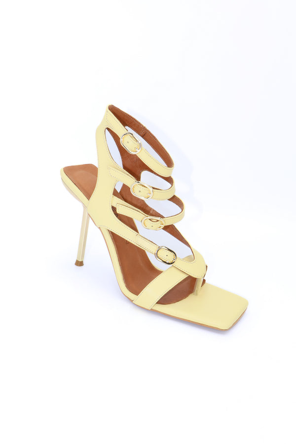 Qafarrin ZAFIRÉ – Yellow Flip Flop Genuine Calfskin Leather Thin Heel Sandals