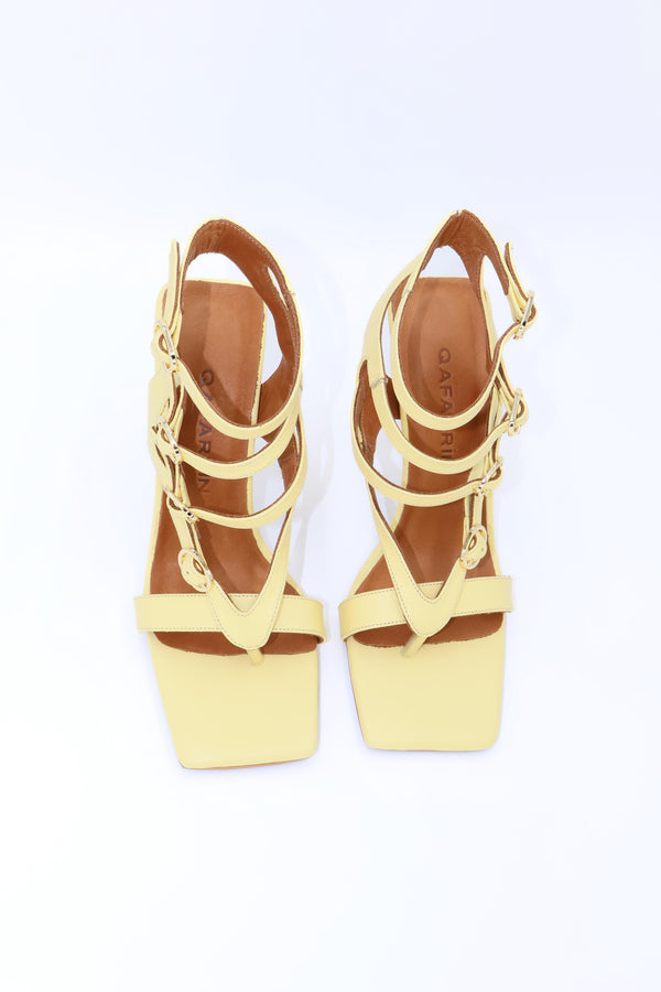 Qafarrin ZAFIRÉ – Yellow Flip Flop Genuine Calfskin Leather Thin Heel Sandals