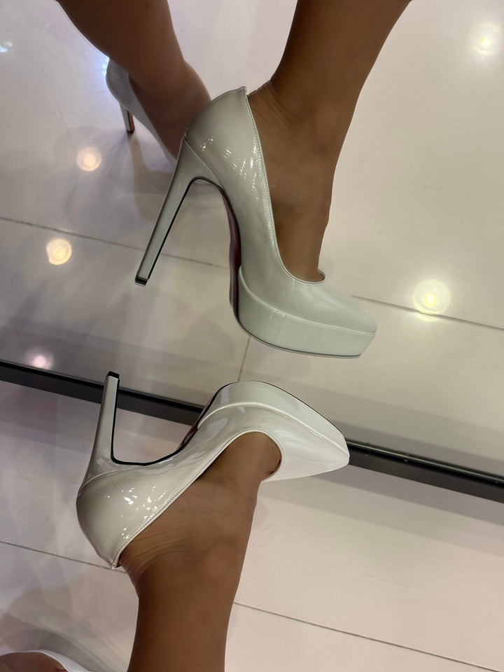 Stella Beyaz Rugan Deri Platform Stiletto